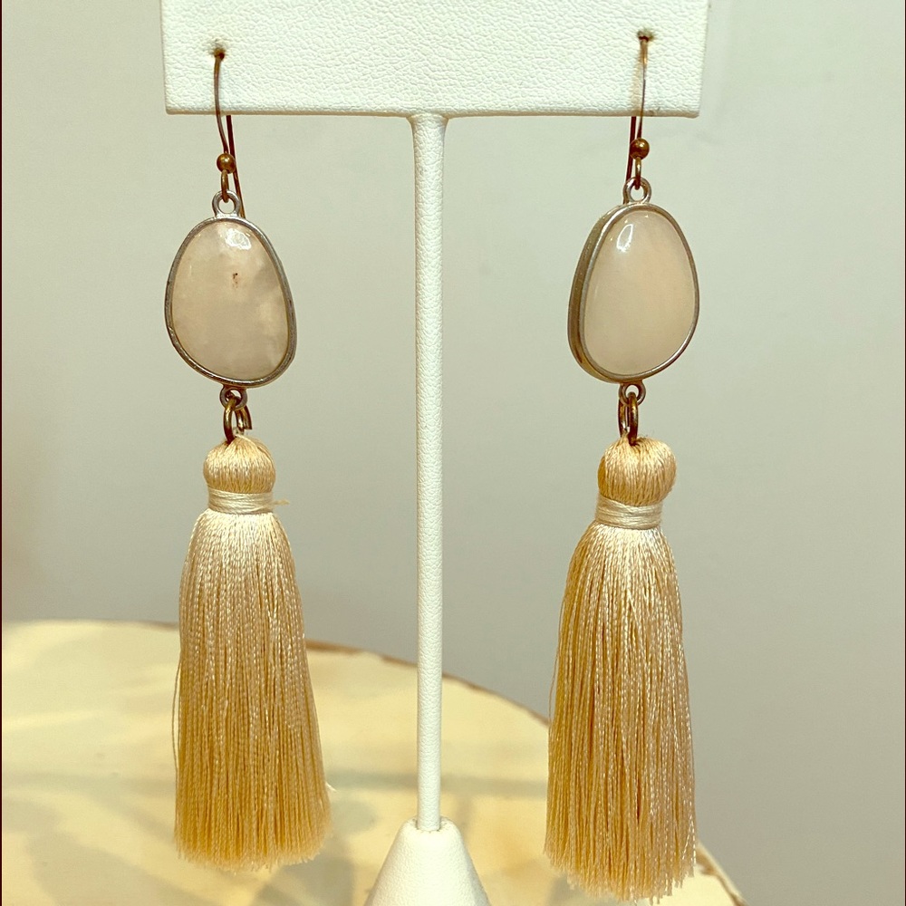 Blush Stone and Silk Tassel Earrings